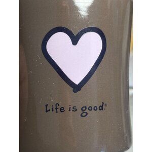 Life Is Good Ceramic Mug Cup Heart Design Inspirational -Brown Dine Style 10oz